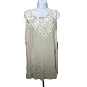 Beige Sleeveless Top with Floral Crochet Detail